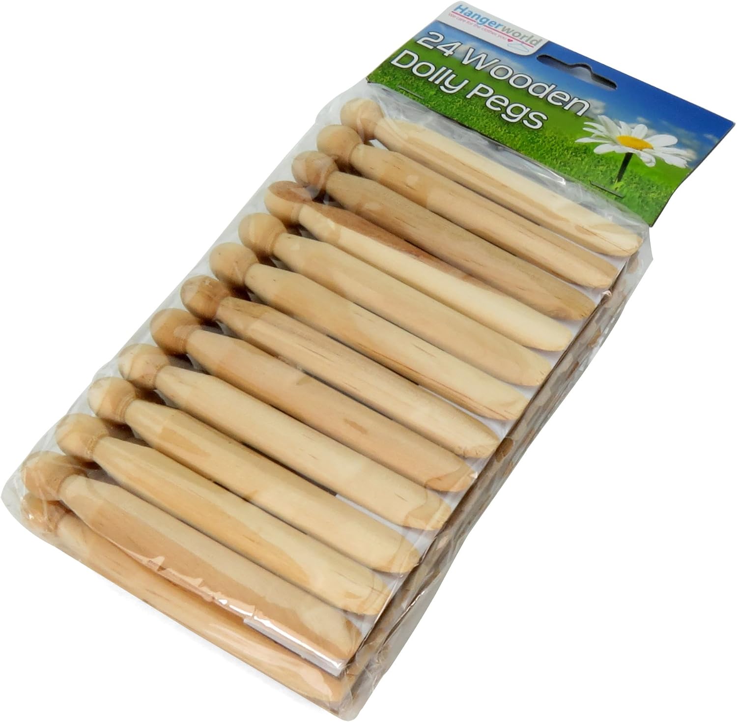 HANGERWORLD Round Wooden Clothespins for Crafts and Laundry - 24 Pack, 4.3inch Long, Old Fashioned Traditional Heritage Dolly Clothes Pegs - Image 2