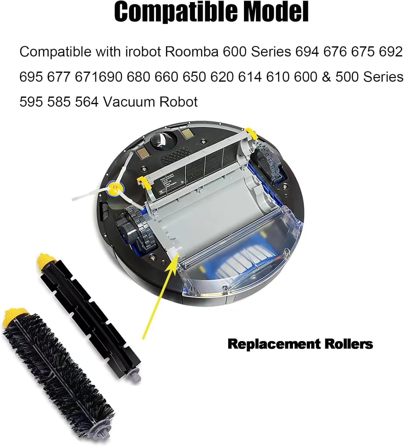 Replacement Brush Rollers for irobot Roomba 600 Series 694 676 675 692 695 677 671 690 680 660 650 620 614 610 600 & 500 Series 595 585 564 Vacuum Robot 2 Pack - Image 2