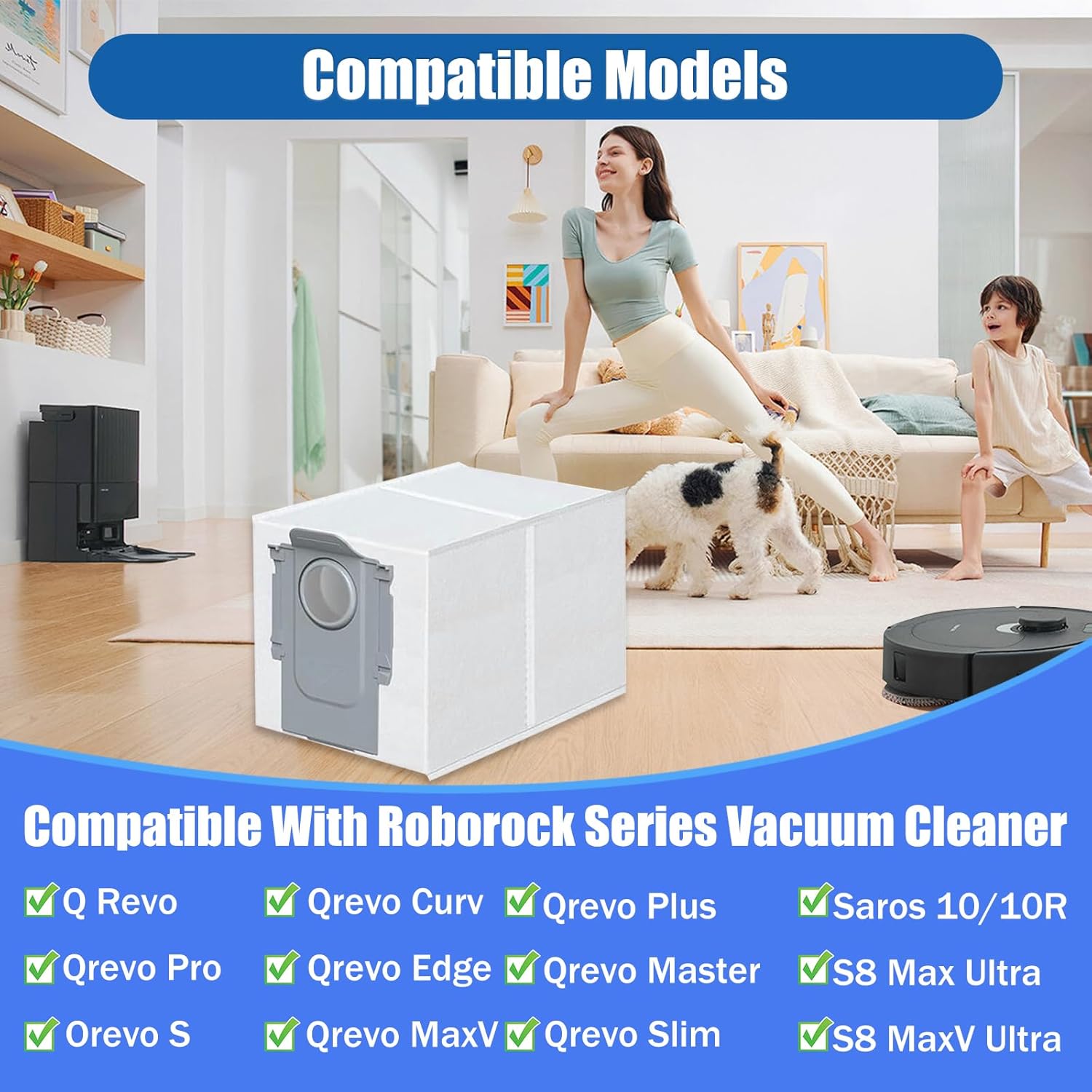 12 Pack Dust Bags for Roborock Q Revo/Qrevo S/Slim/Qrevo Pro/Qrevo MaxV/Qrevo Master/Qrevo Plus/Qrevo Curv, S8 Max/S8 MaxV Ultra, Saros 10R/10 Vacuum Disposable Dust Bags Replacement-3L - Image 2