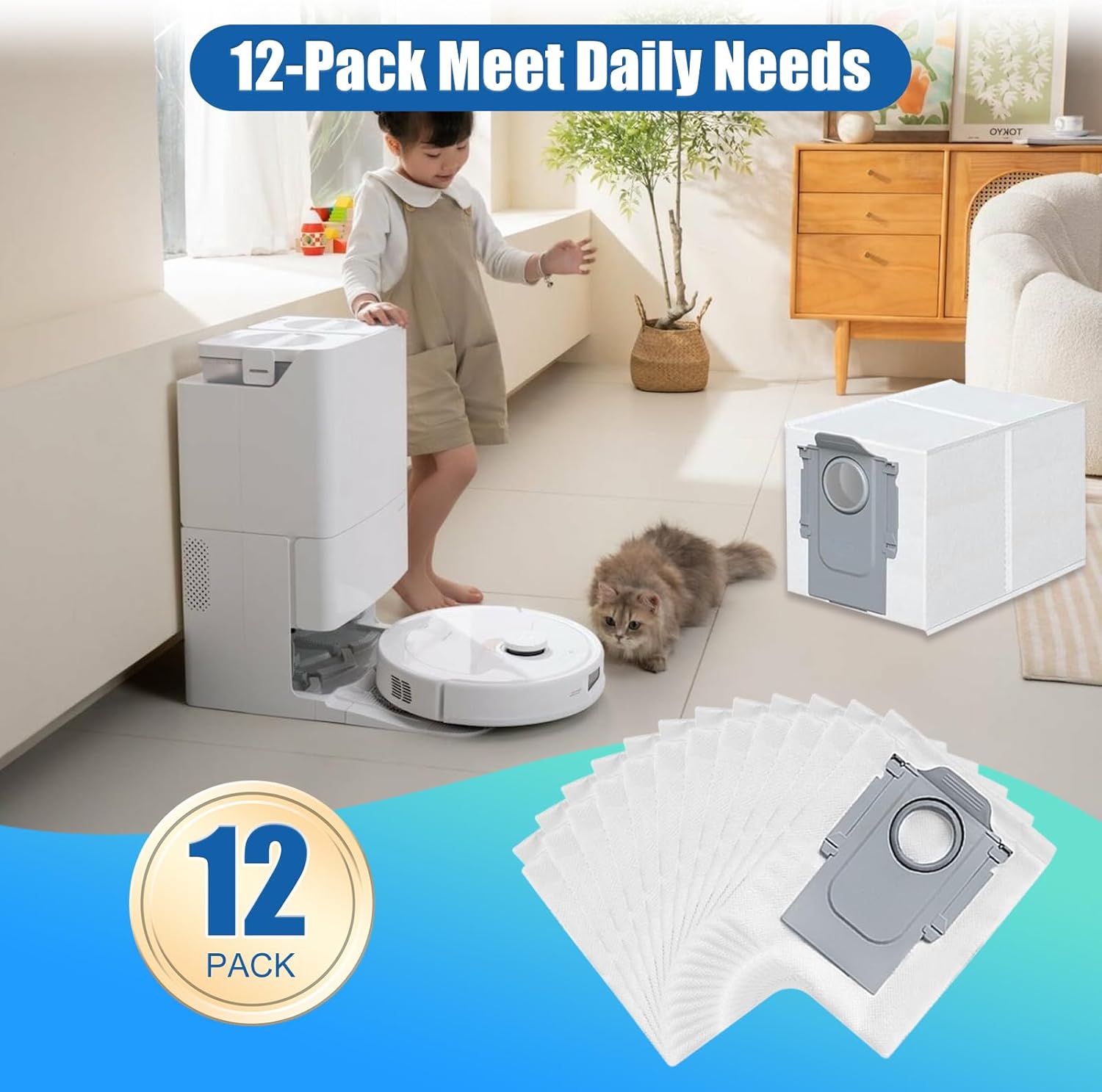 12 Pack Dust Bags for Roborock Q Revo/Qrevo S/Slim/Qrevo Pro/Qrevo MaxV/Qrevo Master/Qrevo Plus/Qrevo Curv, S8 Max/S8 MaxV Ultra, Saros 10R/10 Vacuum Disposable Dust Bags Replacement-3L - Image 6