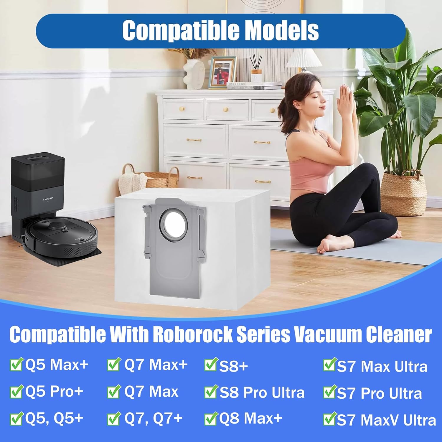 12 Pack Dust Bags for Roborock S8 Pro Ultra, S8+, Q7 Max+, Q8 Max+, Q5 Max+, Q5+, Q5 Pro+, Q7, Q7+, Q7 Max+, S7 MaxV Ultra,S7 Max Ultra Vacuum Cleaner Replacement Disposable Dust Bags- 4L - Image 2