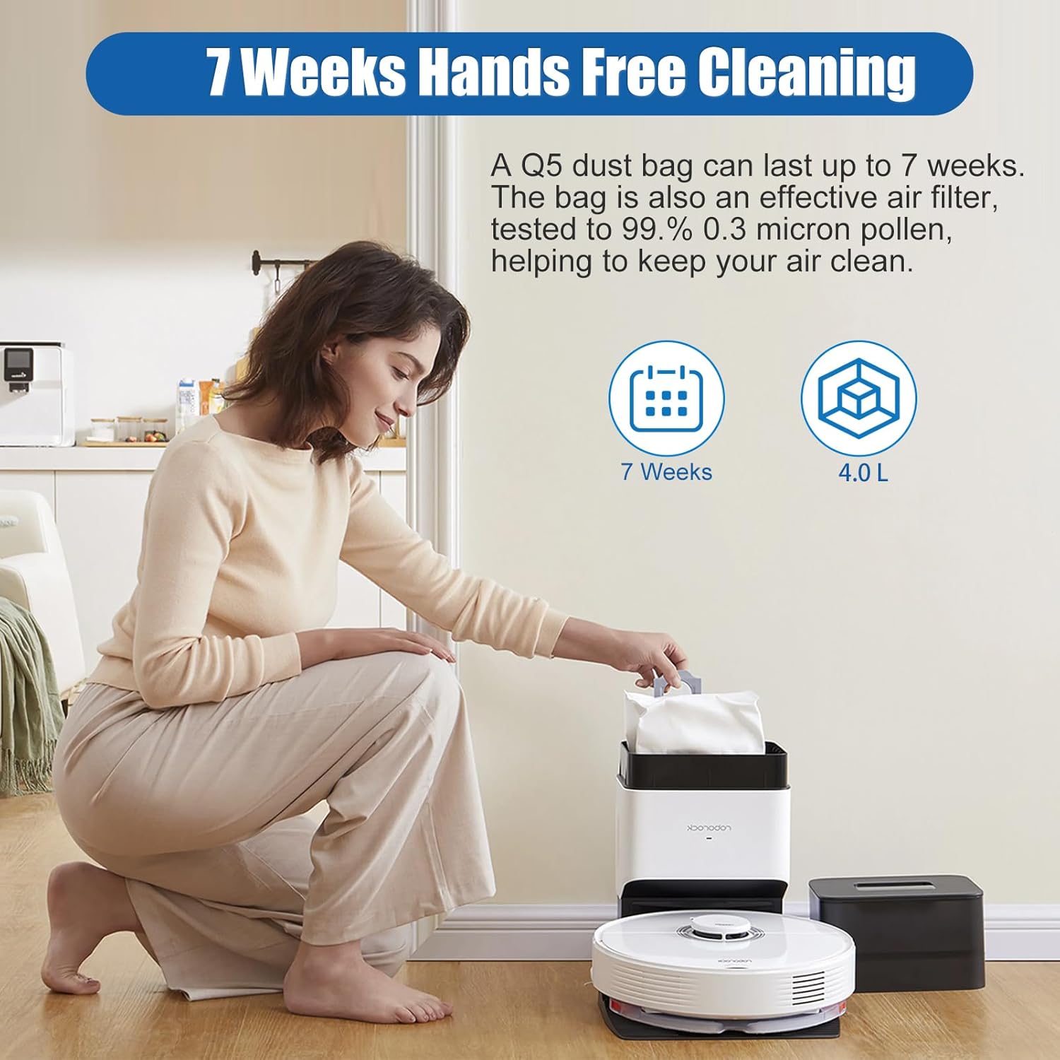 12 Pack Dust Bags for Roborock S8 Pro Ultra, S8+, Q7 Max+, Q8 Max+, Q5 Max+, Q5+, Q5 Pro+, Q7, Q7+, Q7 Max+, S7 MaxV Ultra,S7 Max Ultra Vacuum Cleaner Replacement Disposable Dust Bags- 4L - Image 3