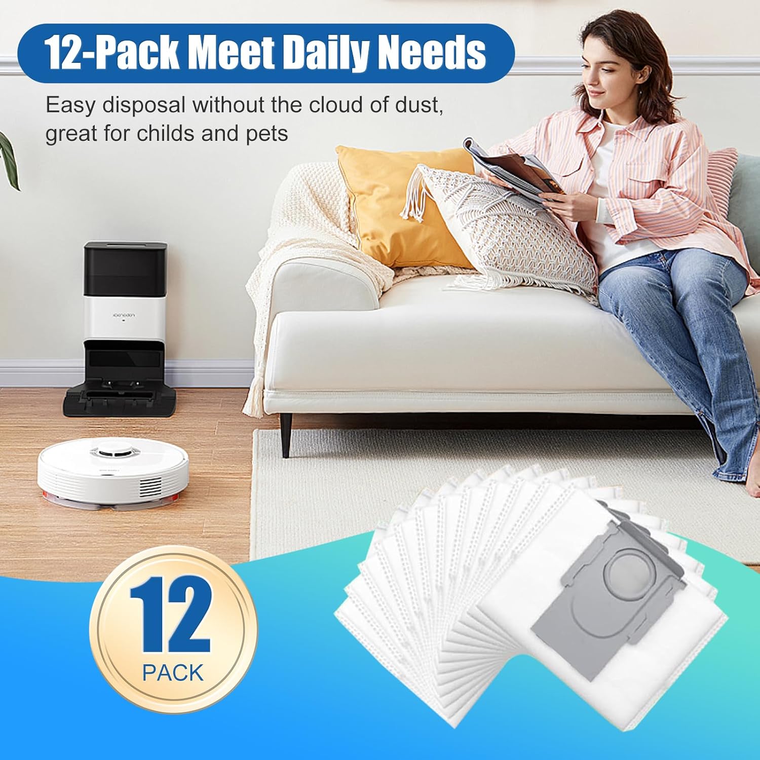 12 Pack Dust Bags for Roborock S8 Pro Ultra, S8+, Q7 Max+, Q8 Max+, Q5 Max+, Q5+, Q5 Pro+, Q7, Q7+, Q7 Max+, S7 MaxV Ultra,S7 Max Ultra Vacuum Cleaner Replacement Disposable Dust Bags- 4L - Image 6
