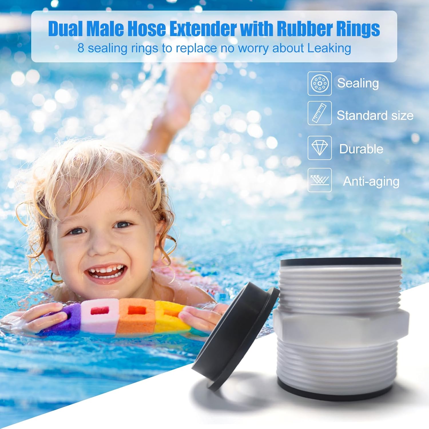 Pool Hose Connector for Intex Coleman Swimming Pool Pump Hose Extender Adapter with 11228 11412 L-Shape O-Ring Gasket | 2 Hose Connector 8 Sealing Rings - Image 3