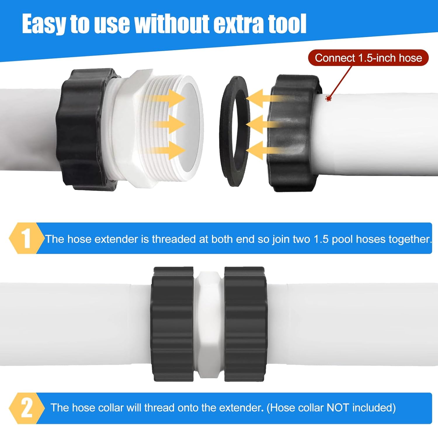Pool Hose Connector for Intex Coleman Swimming Pool Pump Hose Extender Adapter with 11228 11412 L-Shape O-Ring Gasket | 2 Hose Connector 8 Sealing Rings - Image 5