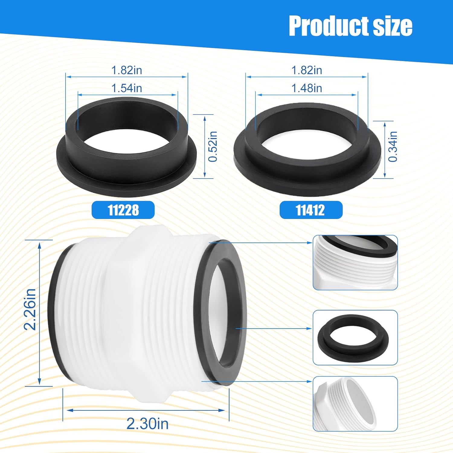 Pool Hose Connector for Intex Coleman Swimming Pool Pump Hose Extender Adapter with 11228 11412 L-Shape O-Ring Gasket | 2 Hose Connector 8 Sealing Rings - Image 6