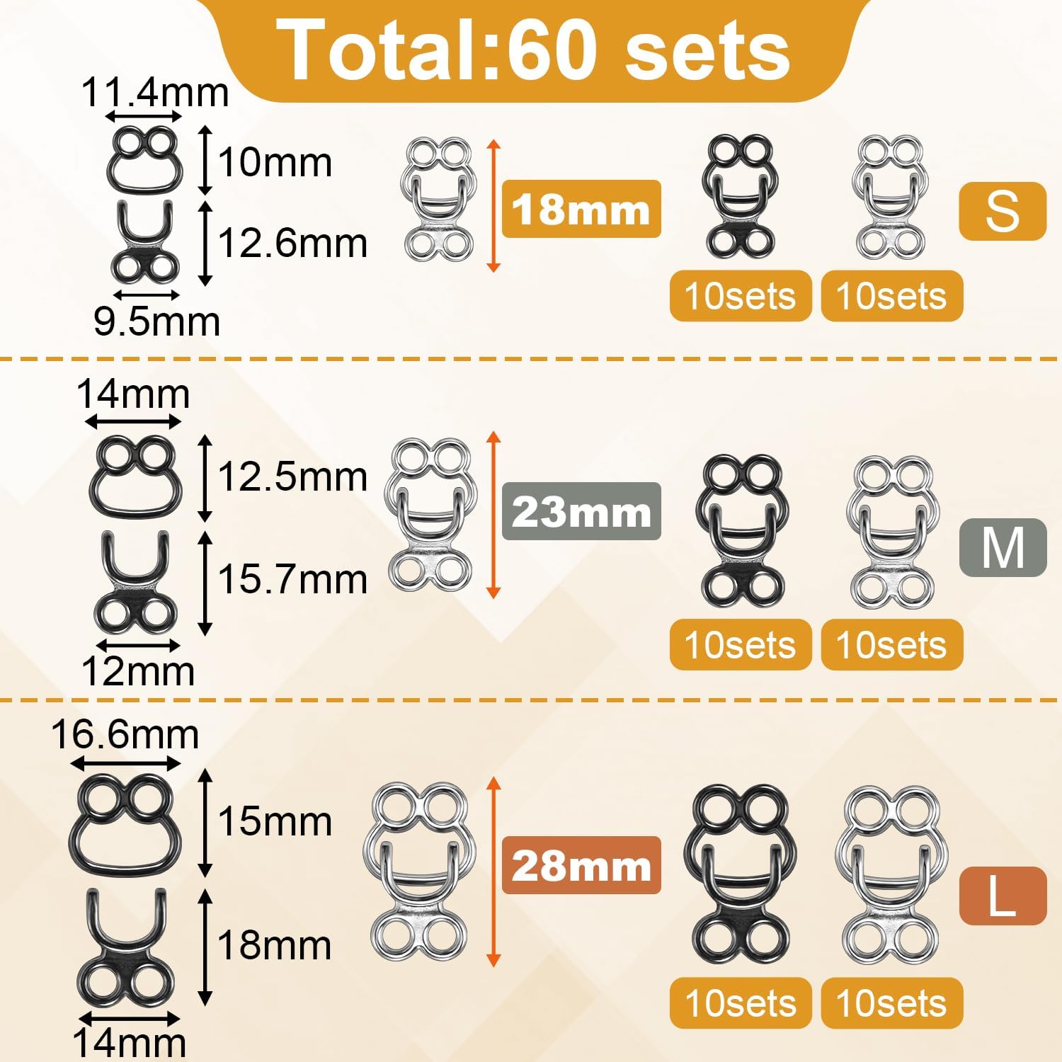 60 Set Hooks and Eyes for Sewing, Clothing Hook Replacement Clasps, Hook and Eye Closures for Fur Coats Jackets Trousers Underwear Sewing DIY Craft - Image 2