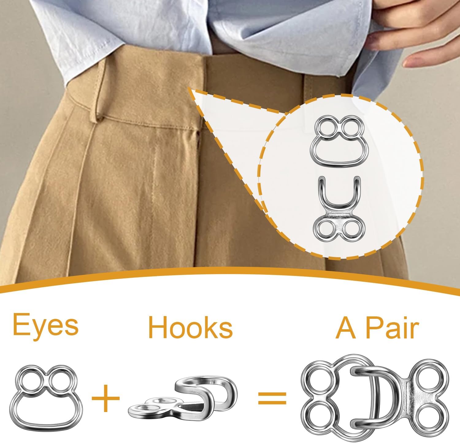 60 Set Hooks and Eyes for Sewing, Clothing Hook Replacement Clasps, Hook and Eye Closures for Fur Coats Jackets Trousers Underwear Sewing DIY Craft - Image 3