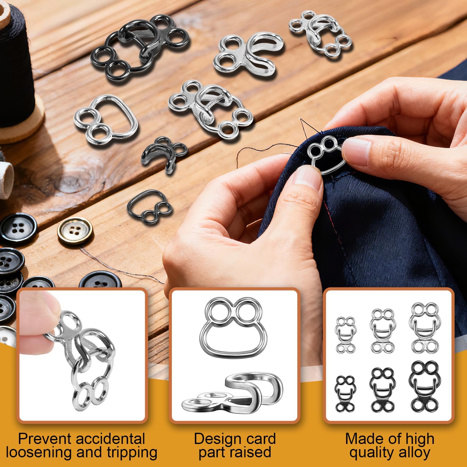 60 Set Hooks and Eyes for Sewing, Clothing Hook Replacement Clasps, Hook and Eye Closures for Fur Coats Jackets Trousers Underwear Sewing DIY Craft - Image 5