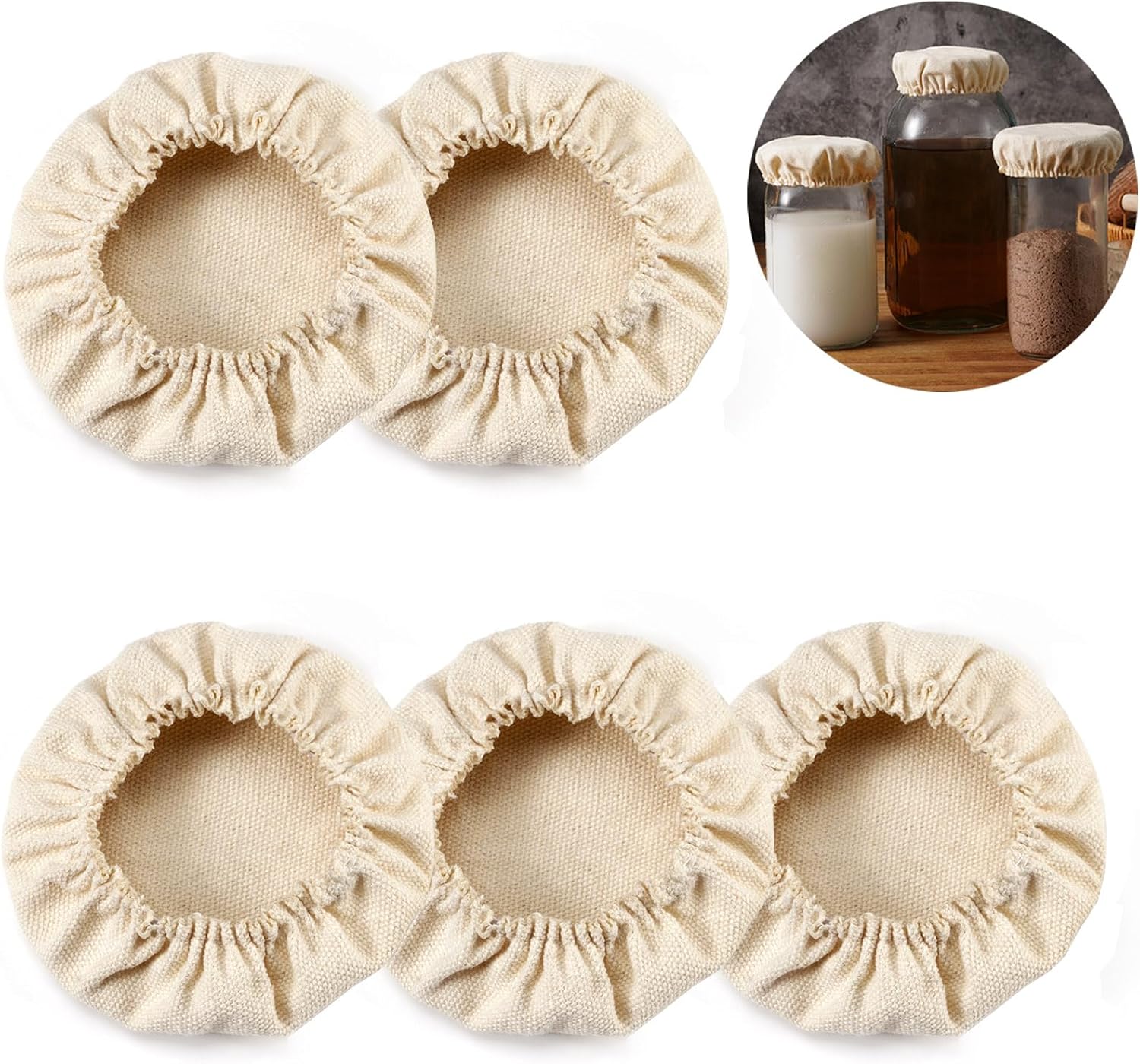 Cloth Covers for Sourdough Starter Jars Or Kombucha Kefir Fermentation Cheese Fabric Lids, Fit Jars Mouth from 3-4 inch, 5 Pack - Image 1
