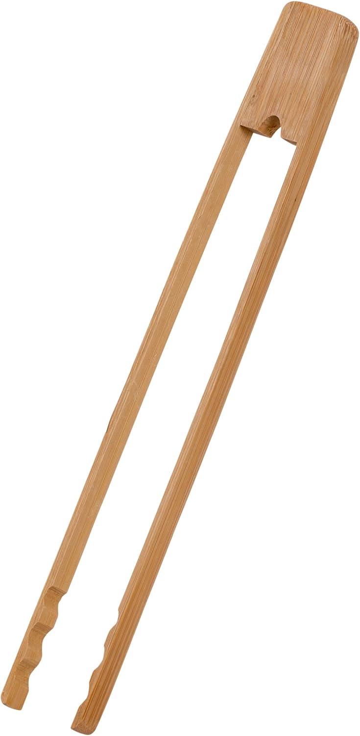 11-Inch Burnished Bamboo Tongs with Serrated Teeth, Natural Finish Nonstick Safe Serving Tongs - Image 1