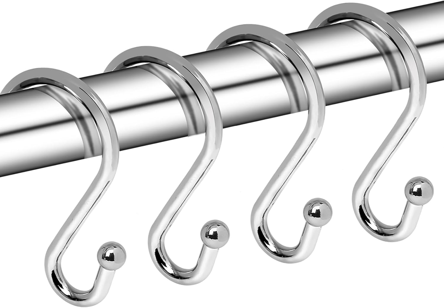 Metal Shower Curtain Hooks, Set of 12, Rt Proof Shower Curtain Hooks Rings, Durable S Shaped Hooks Hangers for Shower Curtains, Kitchen Utensils, Clothes, Towels (Chrome) - Image 1