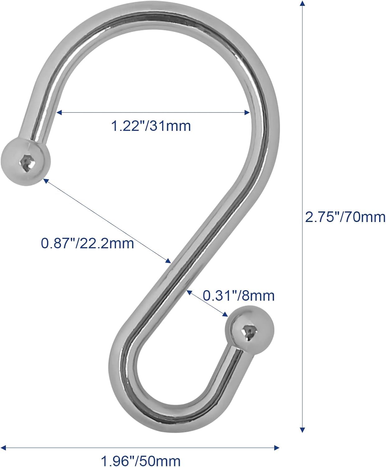 Metal Shower Curtain Hooks, Set of 12, Rt Proof Shower Curtain Hooks Rings, Durable S Shaped Hooks Hangers for Shower Curtains, Kitchen Utensils, Clothes, Towels (Chrome) - Image 5
