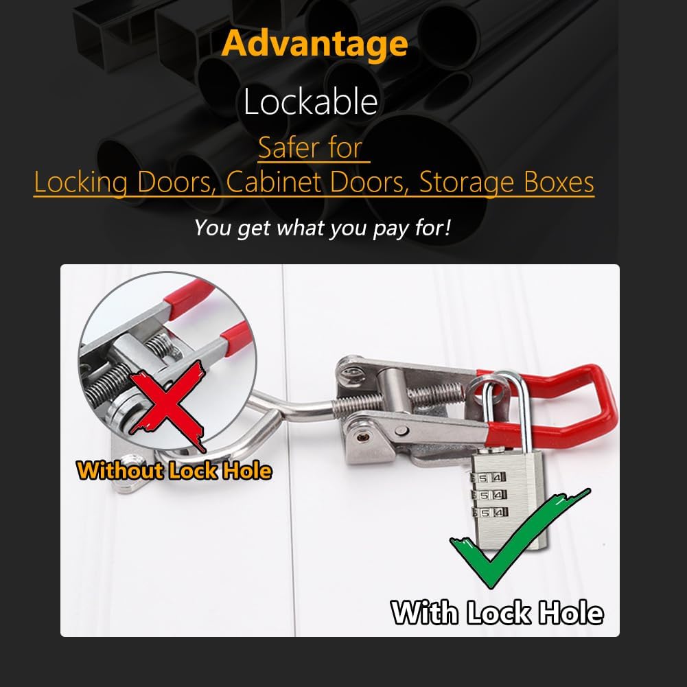 Toggle Latch Clamp 4001 with Lock Hole, 304 Stainless Steel Adjtable Heavy Duty Pull Hasp Latches For Smoker Cabinet Tool Box Case Trunk Door, 330Lbs Holding Capacity (2 Pack) - Image 4