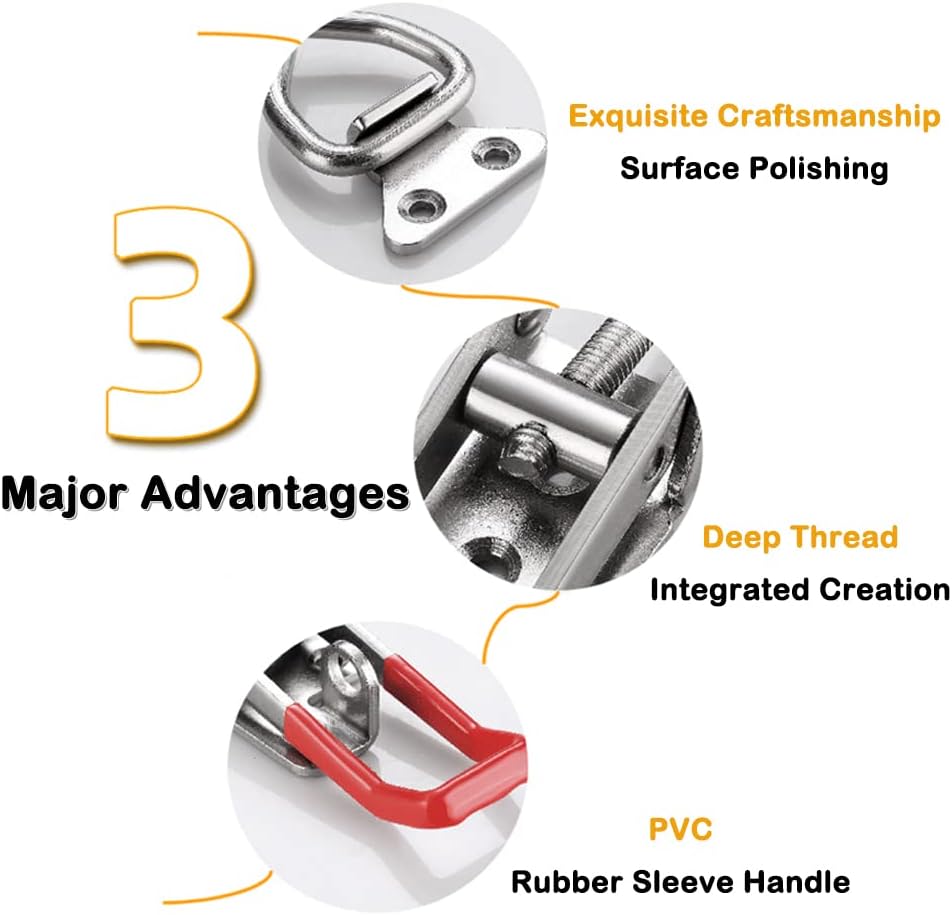 Toggle Latch Clamp 4001 with Lock Hole, 304 Stainless Steel Adjtable Heavy Duty Pull Hasp Latches For Smoker Cabinet Tool Box Case Trunk Door, 330Lbs Holding Capacity (2 Pack) - Image 6