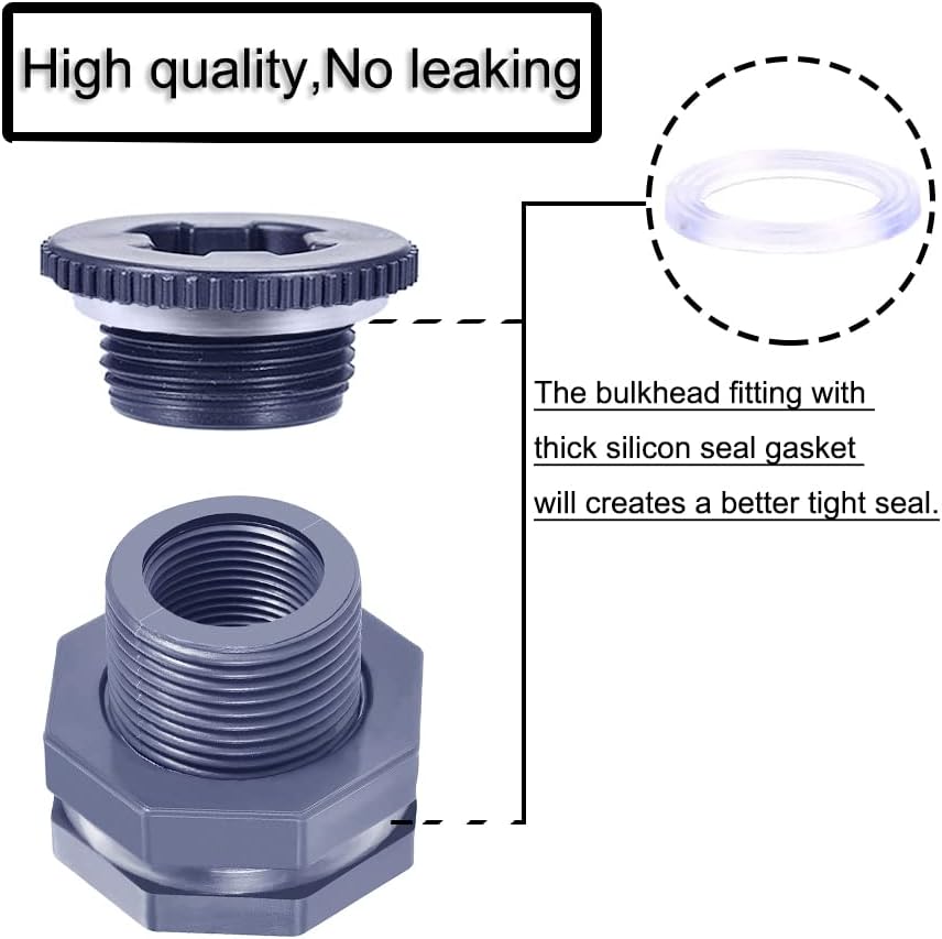 2” Female PVC Bulkhead Fitting with Plug Silicon Seal Gasket Water Tank Connector for 3 Inch Hole Saw Rain Barrels, Aquariums - Image 4