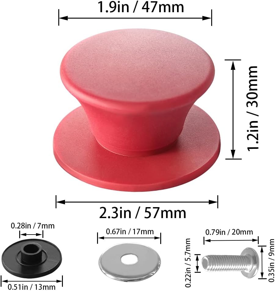 Universal Pot Pan Lids Replacement Knob, Silicone Heat Resistant Pan Cover Holding Handles BPA Free Dishwasher Safe Fits Skillets and Kitchen Cookware (Pack of Two-Red) - Image 2