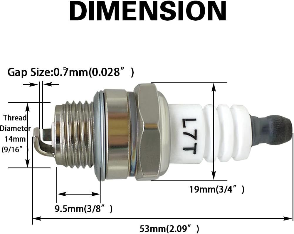 L7T Spark Plug with Chainsaw Scrench Wrench Tool, Replaces BPM7A BPMR7A RCJ6Y RCJ7Y BM6A CJ8 WSR5F for 33cc 43cc 47cc 49cc 52CC 2-Stroke Small Engine MS290 021 023 024 025 026 etc (2 Pc) - Image 2