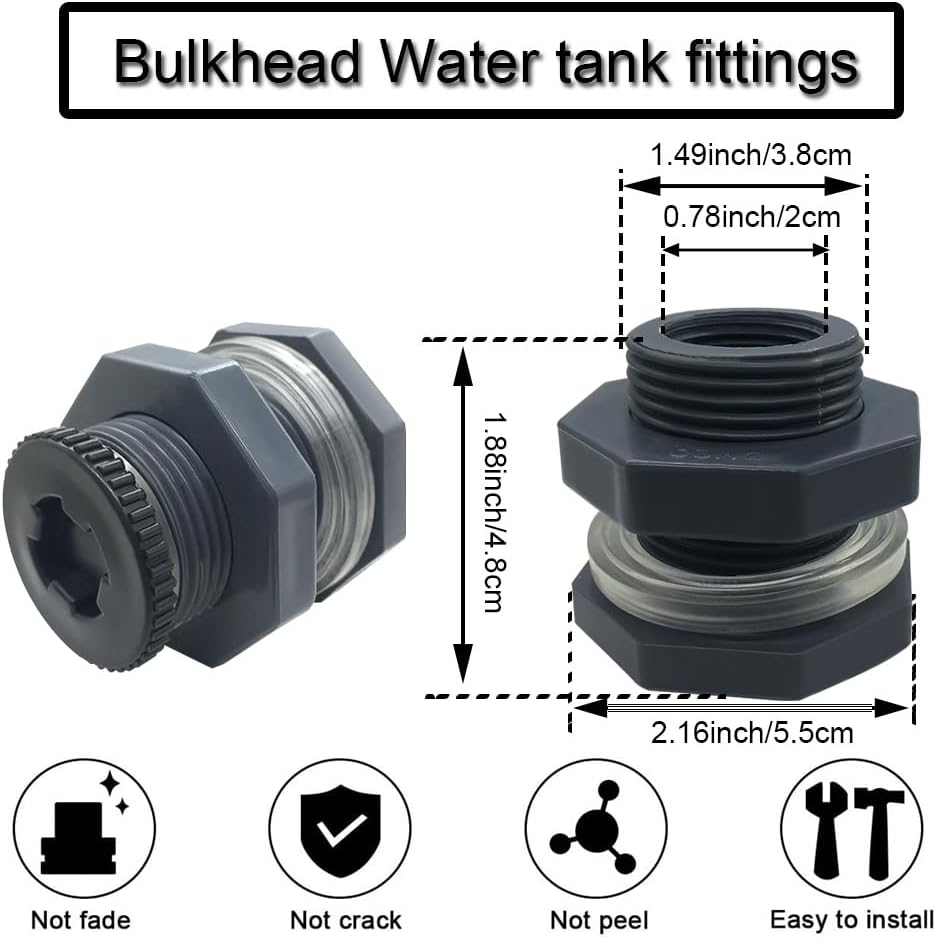 NPT 1/2” Female PVC Heavy-Duty Bulkhead Fitting with Plug, Silicon Seal Gasket Water Tank Connector for 1.5 Inch Hole Saw Rain Barrels, Aquariums 4Pcs (Thickened Version) - Image 3