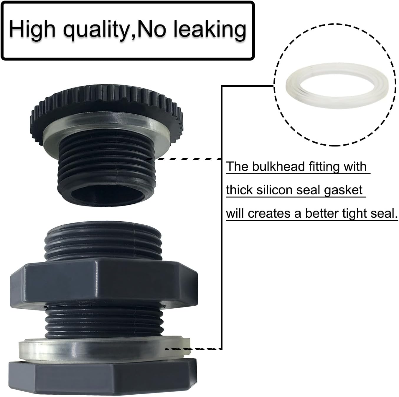 NPT 1/2” Female PVC Heavy-Duty Bulkhead Fitting with Plug, Silicon Seal Gasket Water Tank Connector for 1.5 Inch Hole Saw Rain Barrels, Aquariums 4Pcs (Thickened Version) - Image 5