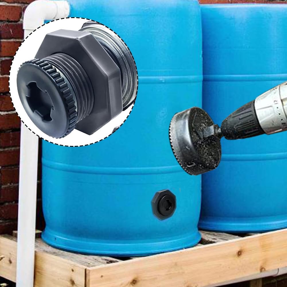 NPT 1/2” Female PVC Heavy-Duty Bulkhead Fitting with Plug, Silicon Seal Gasket Water Tank Connector for 1.5 Inch Hole Saw Rain Barrels, Aquariums 4Pcs (Thickened Version) - Image 6
