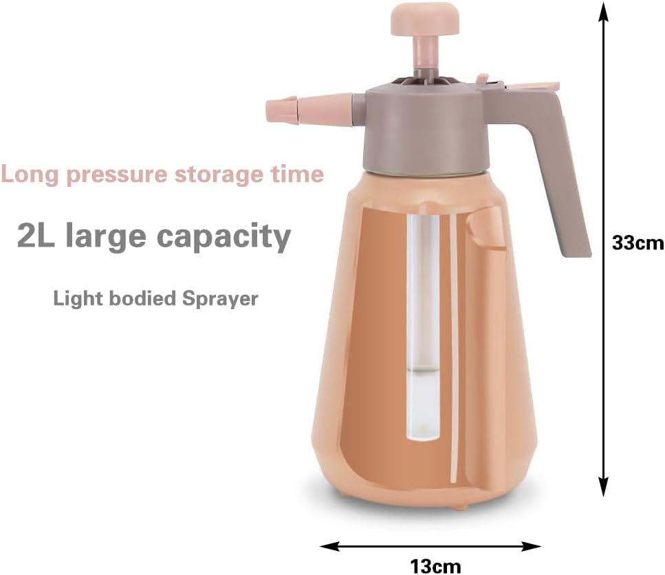 Garden Pump Sprayer, 68 oz/0.5 Gallon Hand Held Pressure Sprayer with Safety Valve ＆ Adjtable Nozzle, Large Capacity Bottle Water Weed Flower Plant Lawn Home Washing Spray 2L(Salmon Pink) - Image 2