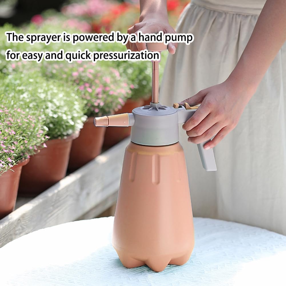 Garden Pump Sprayer, 68 oz/0.5 Gallon Hand Held Pressure Sprayer with Safety Valve ＆ Adjtable Nozzle, Large Capacity Bottle Water Weed Flower Plant Lawn Home Washing Spray 2L(Salmon Pink) - Image 3