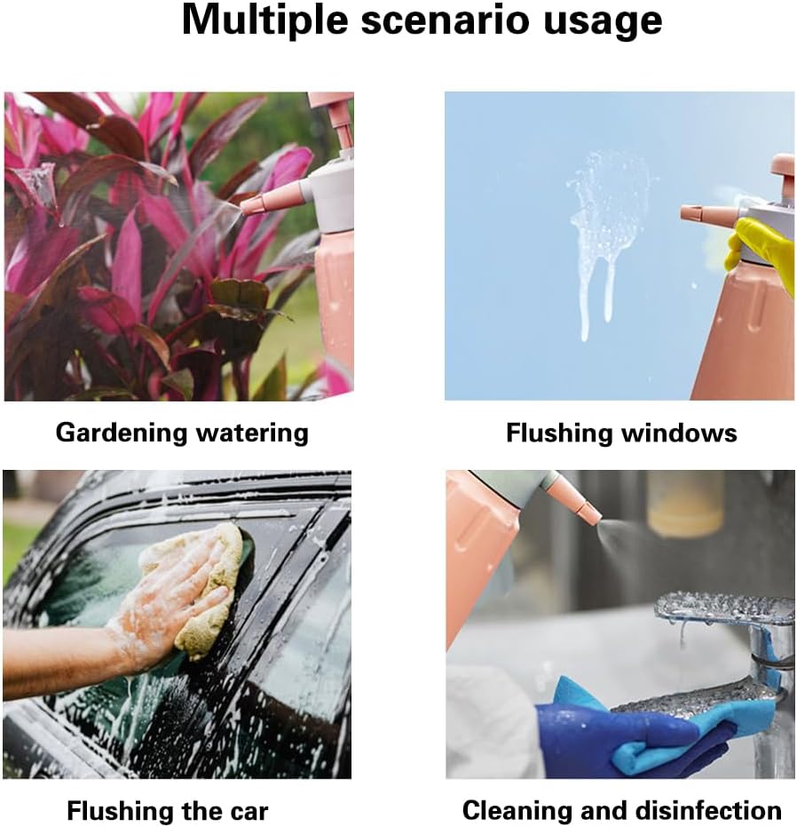 Garden Pump Sprayer, 68 oz/0.5 Gallon Hand Held Pressure Sprayer with Safety Valve ＆ Adjtable Nozzle, Large Capacity Bottle Water Weed Flower Plant Lawn Home Washing Spray 2L(Salmon Pink) - Image 6