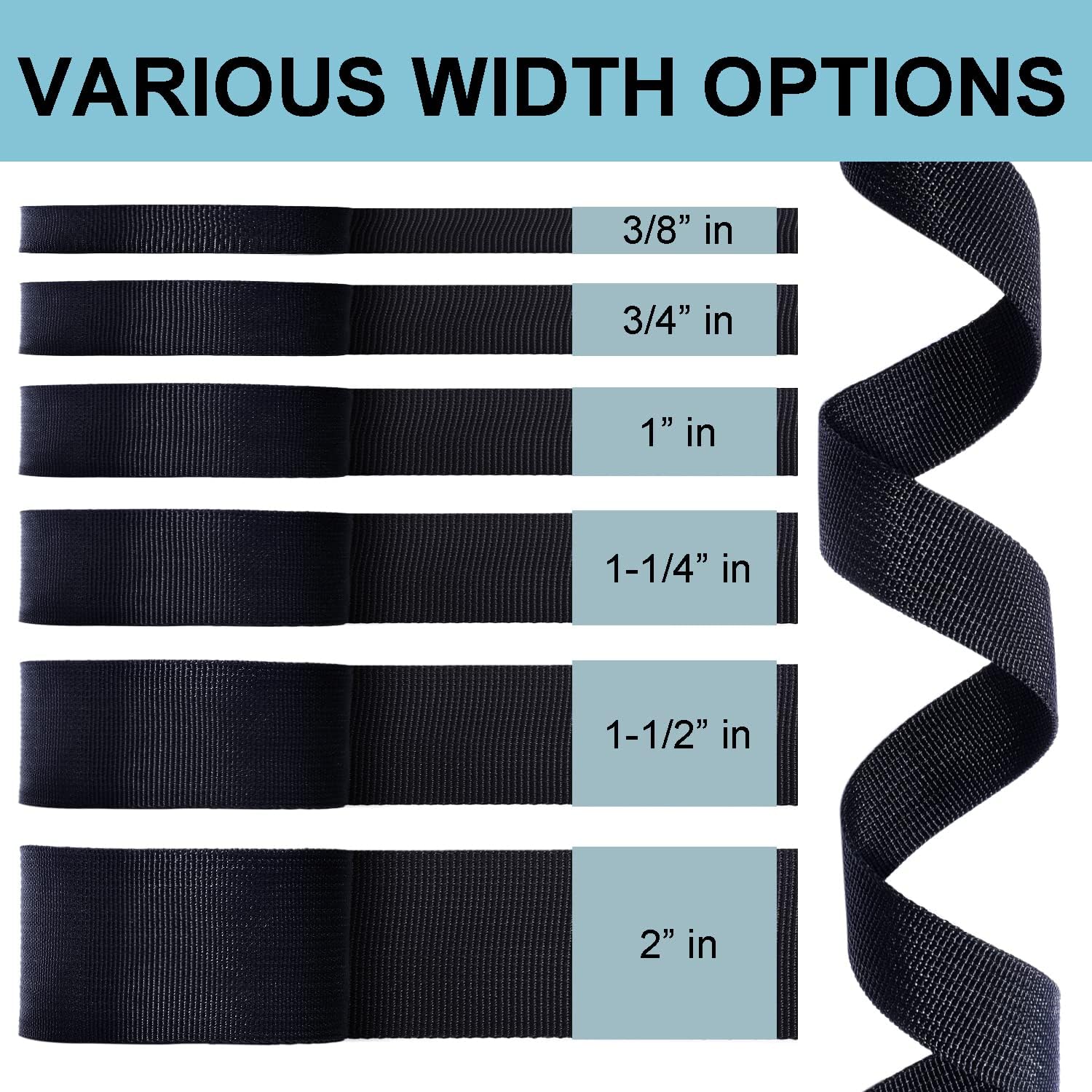 CooBigo Nylon Webbing 3/8 Inch 3/4 Inch 1 Inch 1-1/4 Inch 1.5Inch 2Inch Nylon Webbing Straps 3/8