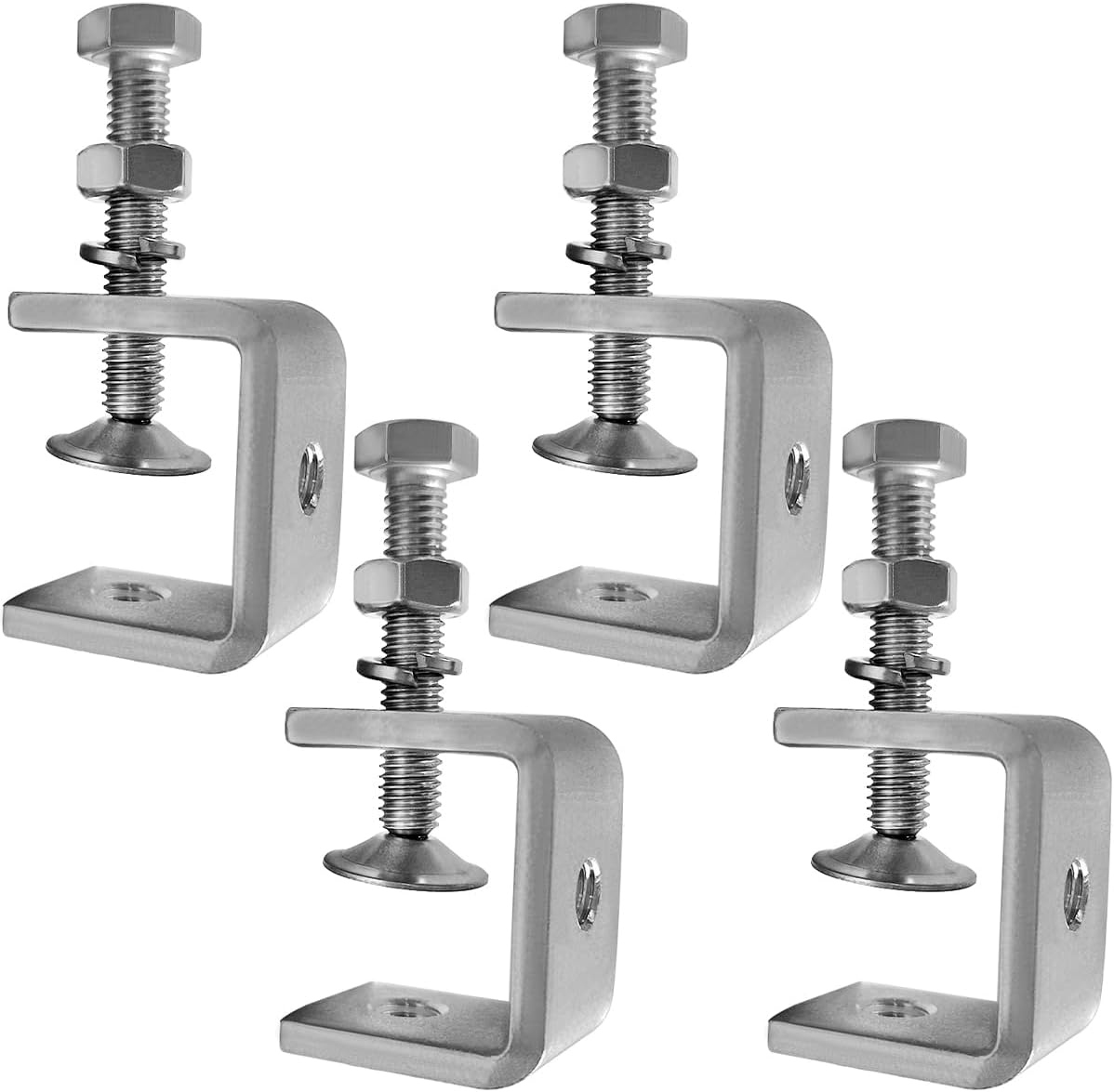4pcs Heavy Duty Stainless Steel C-Clamp, 30MM Wide Jaw Openings, 0-25MM Clamping Range, M8 Threaded Hole, Silver - Image 1