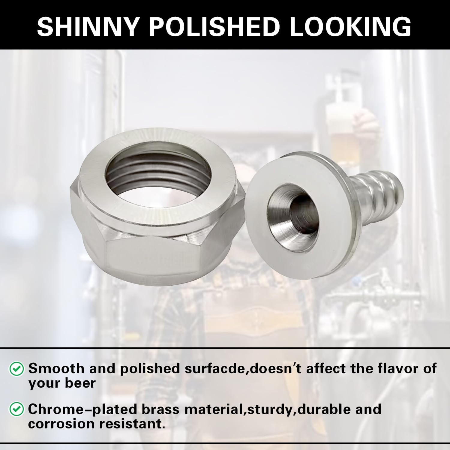 Keg Coupler Barb Connector, 5/16'' Barb x G5/8 Thread Stainless Steel 304 Beer Kegerator Sankey Couplers Hex Nut Beer Line Tailpiece Nipple Fitting with Sealing Gasket Washer(2 Pack) - Image 4