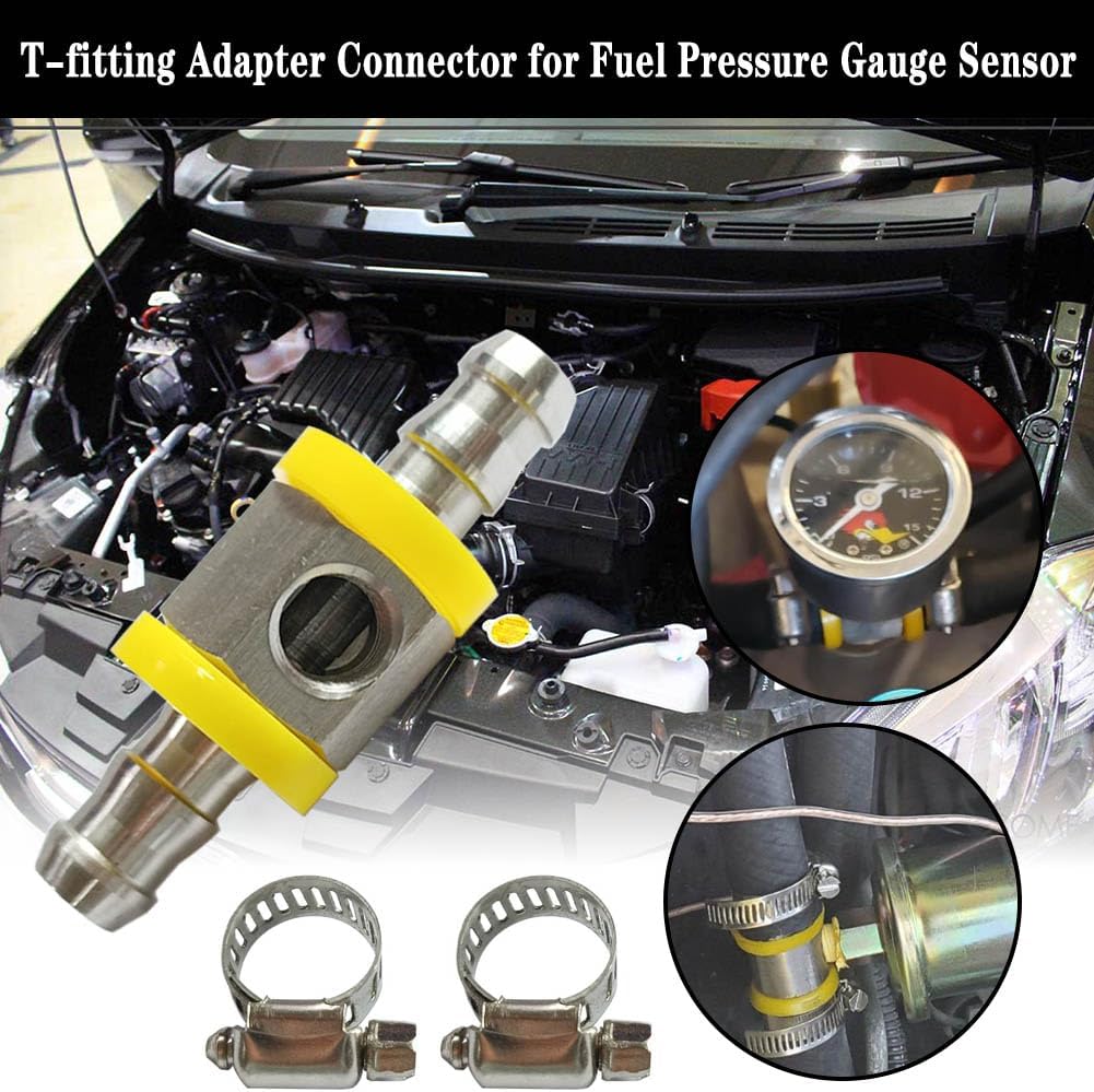 3/8” Fuel Line Fuel Pressure Barbed Ph Lock T-Fitting Adapter with 1/8-27 NPT Sensor Port 304 Stainless Steel Includes 2 Clamps Fits Hose with 9.5mm ID Inner Diameter - Image 6