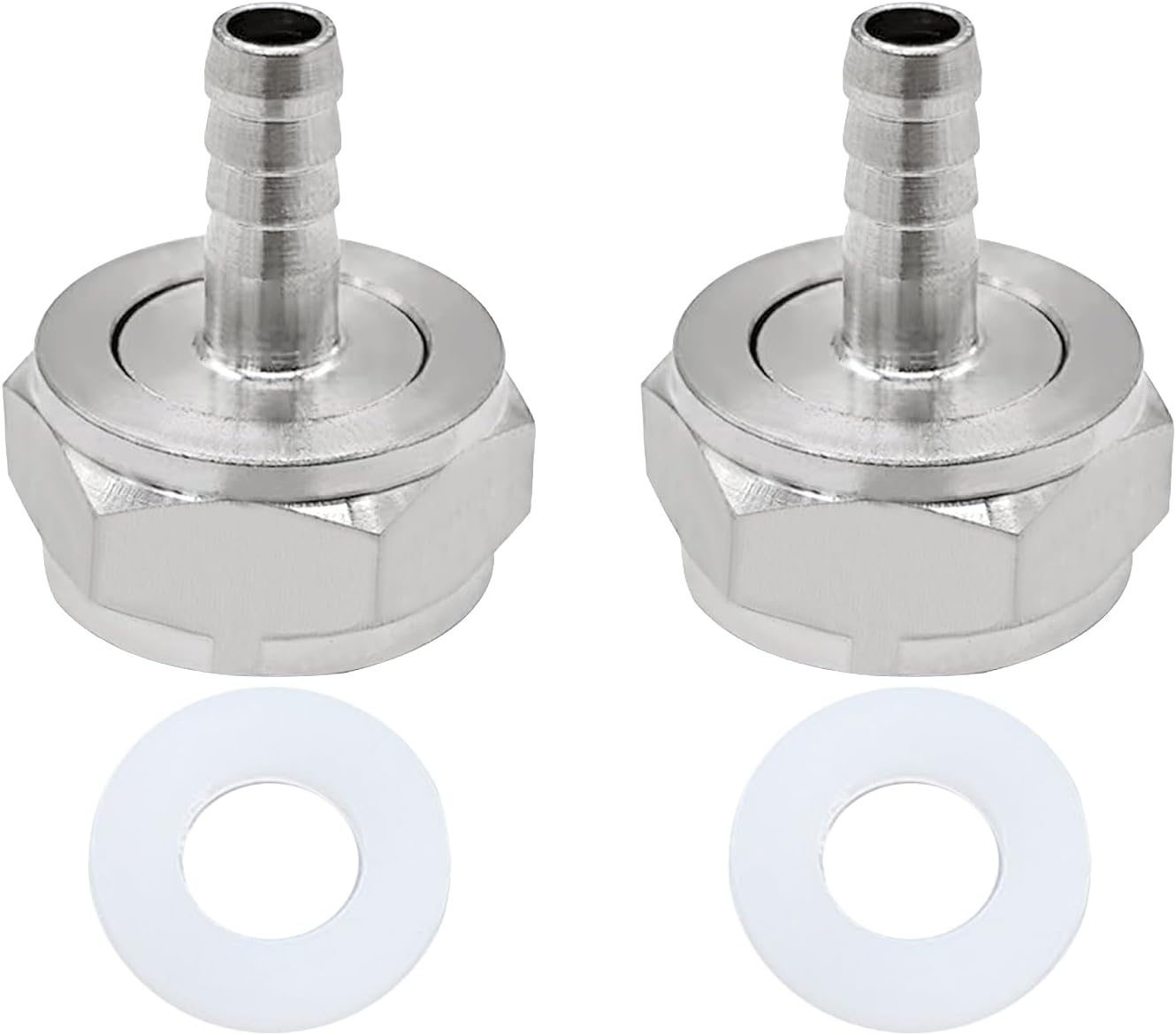 Keg Coupler Barb Connector, 1/4'' Barb x G5/8 Thread Stainless Steel 304 Beer Kegerator Sankey Couplers Hex Nut Beer Line Tailpiece Nipple Fitting with Sealing Gasket Washer(2 Pack) - Image 1