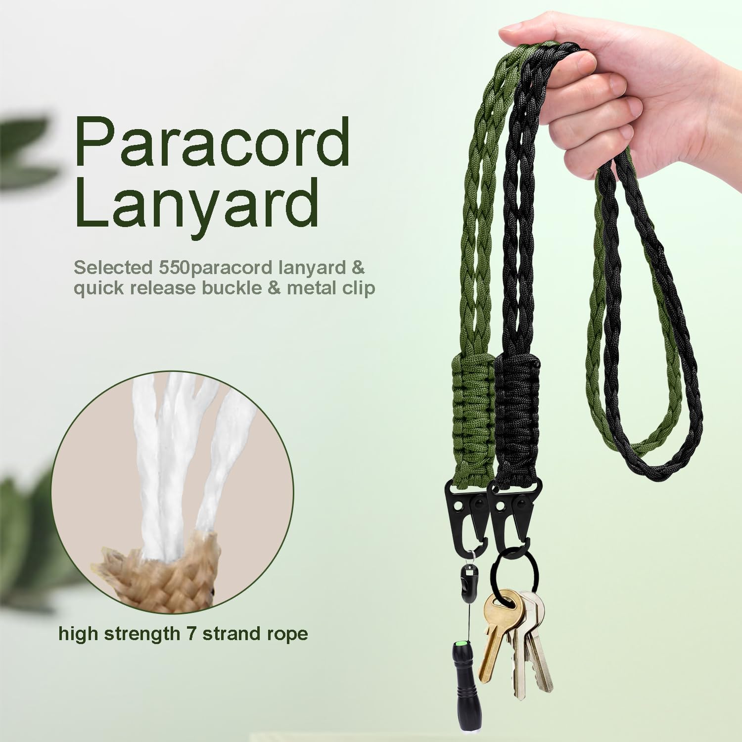 CooBigo 2 Set Heavy Duty Paracord Lanyard Necklace Keychains with HK Clip,550 Parachute Lanyard for Keys, ID Card Badge - Image 3