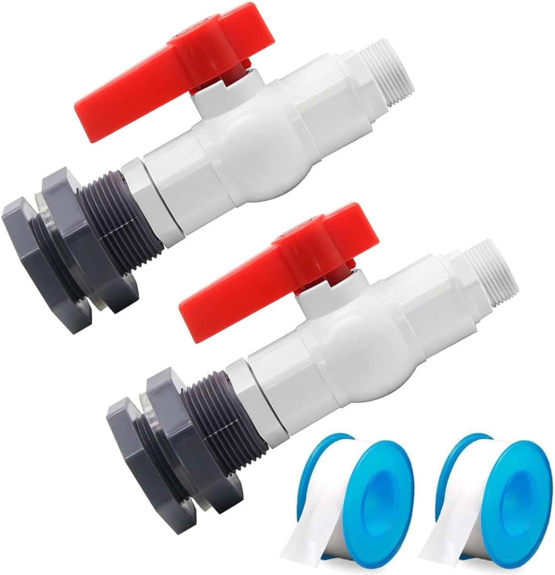 Rain Barrel Spigot Kit PVC Water Barrel Valve Diverter with Bulkhead Fitting and Garden Hose Adapter for Water Tanks, Aquariums, Tubs, Pools (Pack of 2) - Image 1