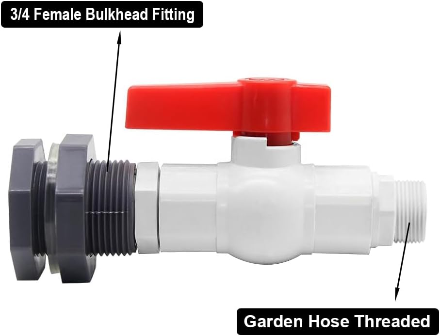 Rain Barrel Spigot Kit PVC Water Barrel Valve Diverter with Bulkhead Fitting and Garden Hose Adapter for Water Tanks, Aquariums, Tubs, Pools (Pack of 2) - Image 2