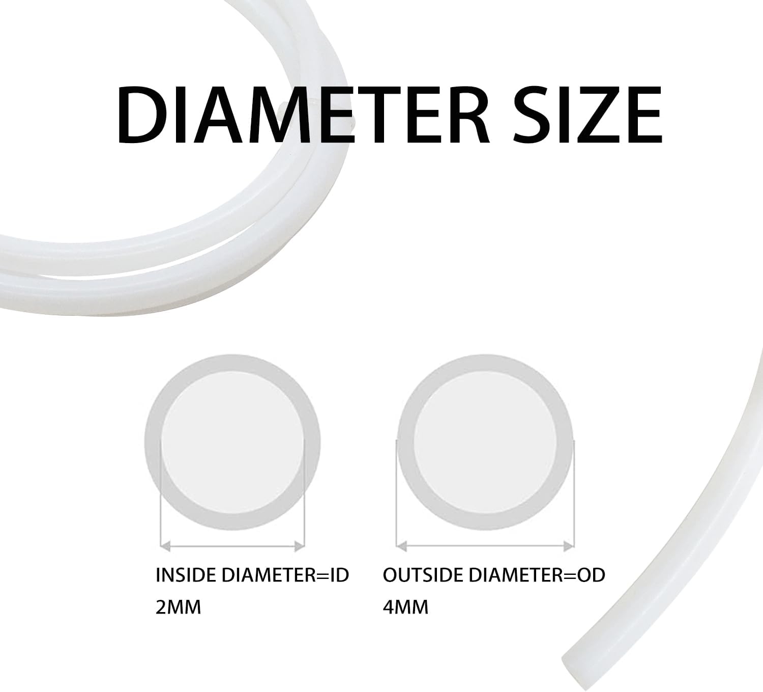 PTFE Teflon Tubing, 2mm ID X 4mm OD White Connector Tube for 1.75mm Filament for 3D Printer(10FT Length) - Image 2