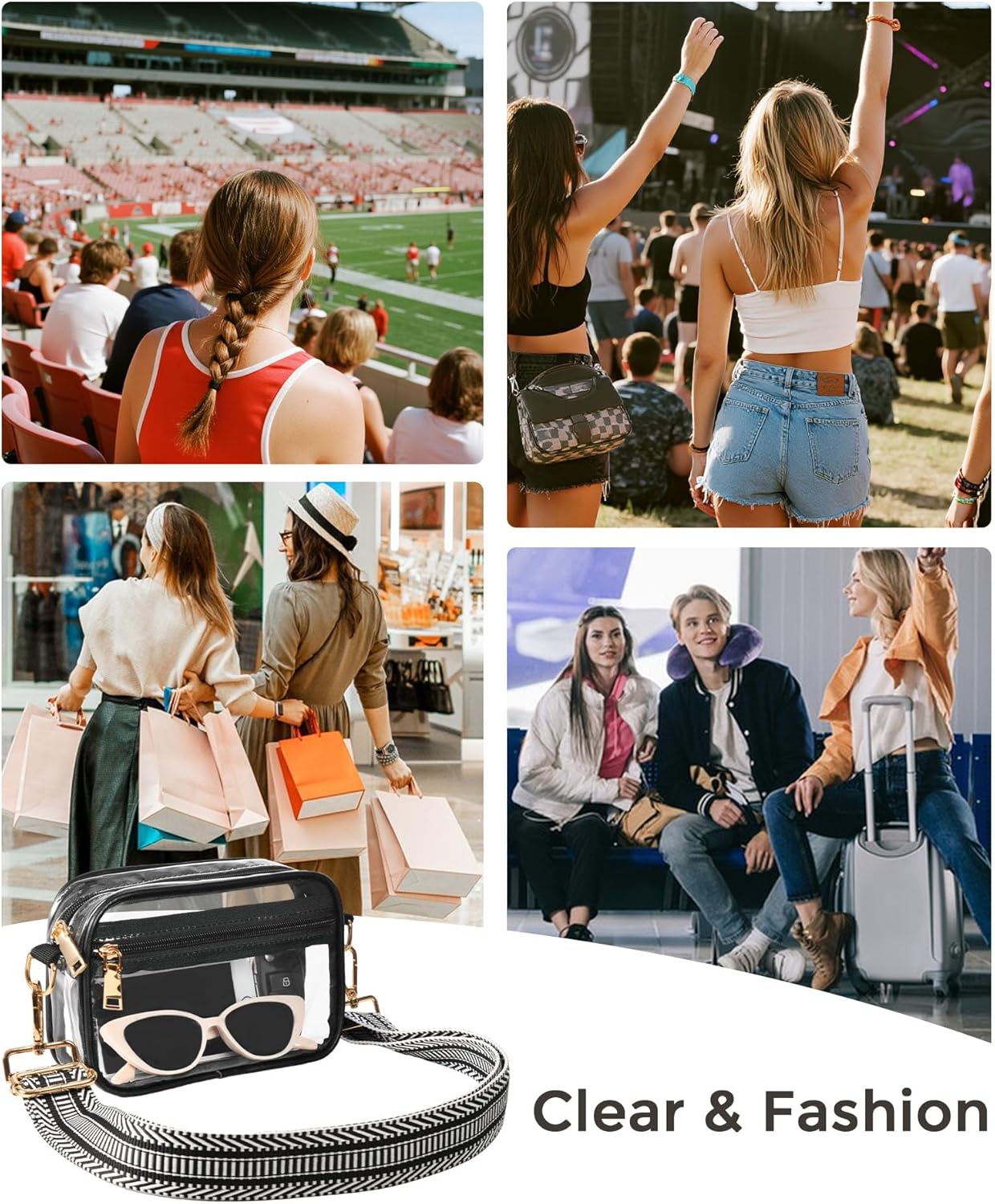 Clear Crossbody Bag Stadium Approved, Clear Purses for Women, Small Stadium Bag for Events Concerts Sports Fans - Image 6