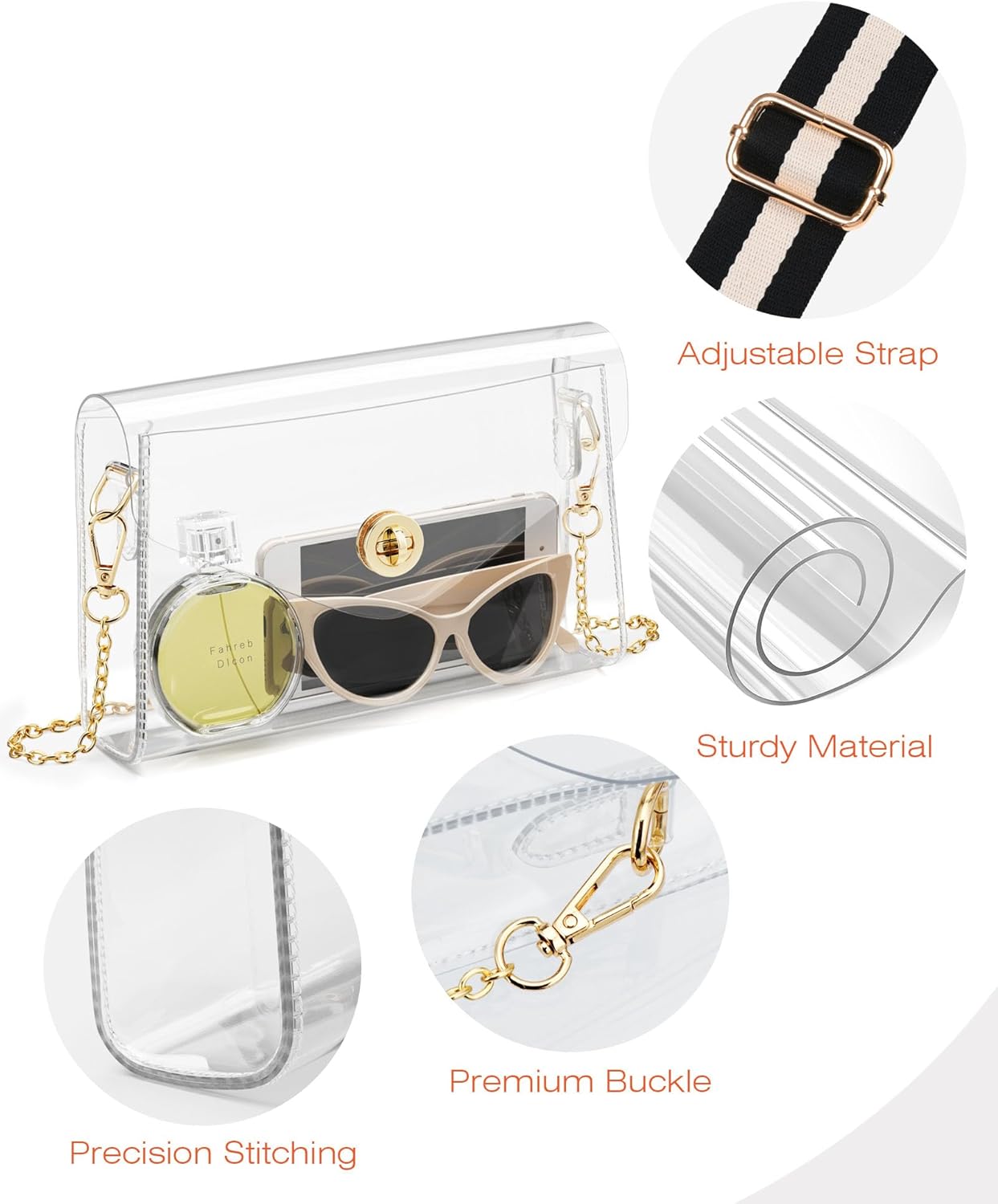 Clear Purse for Women, Clear Bag for Stadium Events, Crossbody Bag Stadium Approved for Sports Concerts Outfits - Image 3