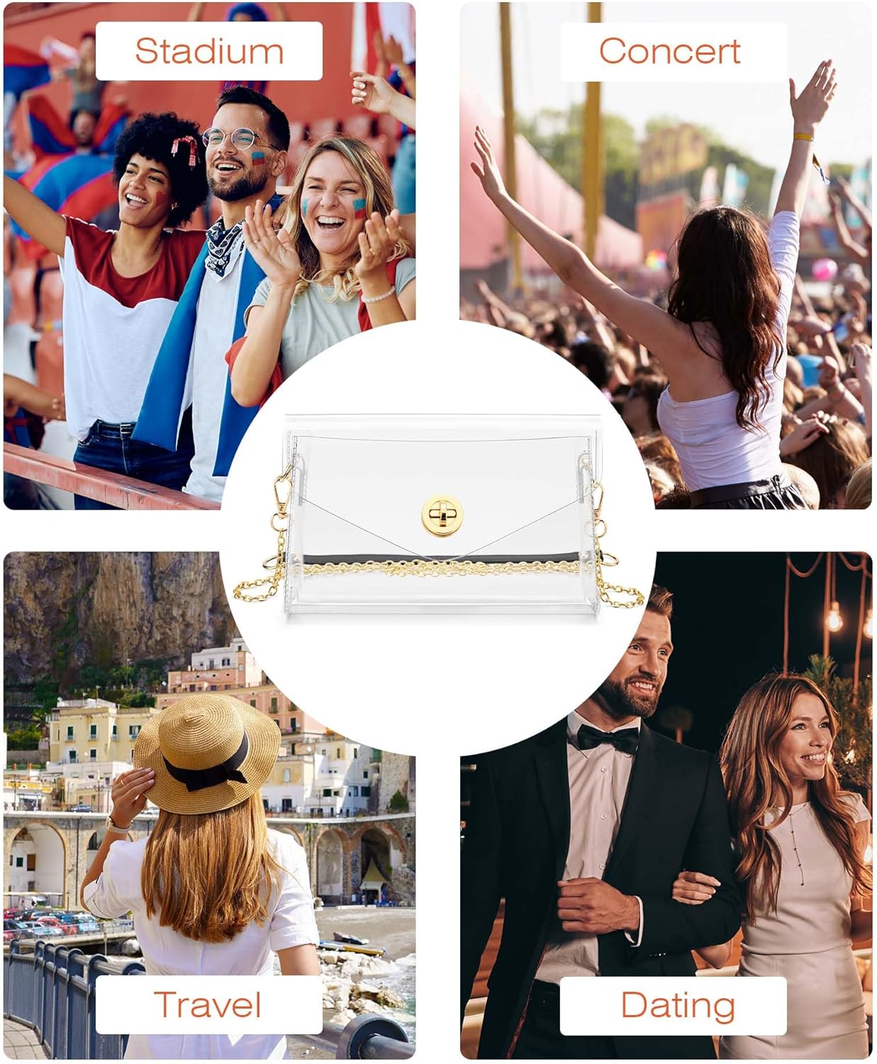 Clear Purse for Women, Clear Bag for Stadium Events, Crossbody Bag Stadium Approved for Sports Concerts Outfits - Image 7