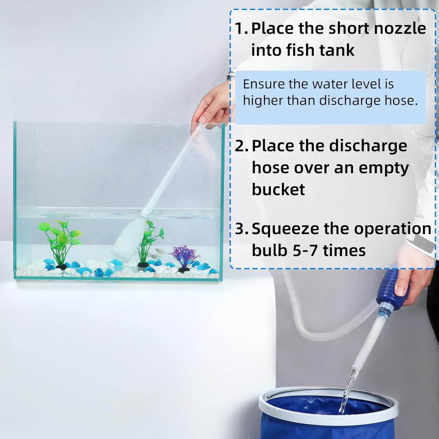 Aquarium Vacuum Siphon, Fish Tank Water Changer, Gravel Cleaner, Hand Pump - Image 5
