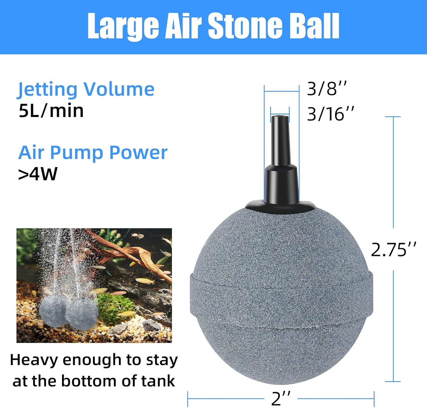 Air Stones for Ponds 2 Inch, Long Lasting Aerator Oxygen Differ, Air Pump Accessories for Aquariums, Fish Tanks, Hydroponics and DWC Reservoirs 4 Pack - Image 2