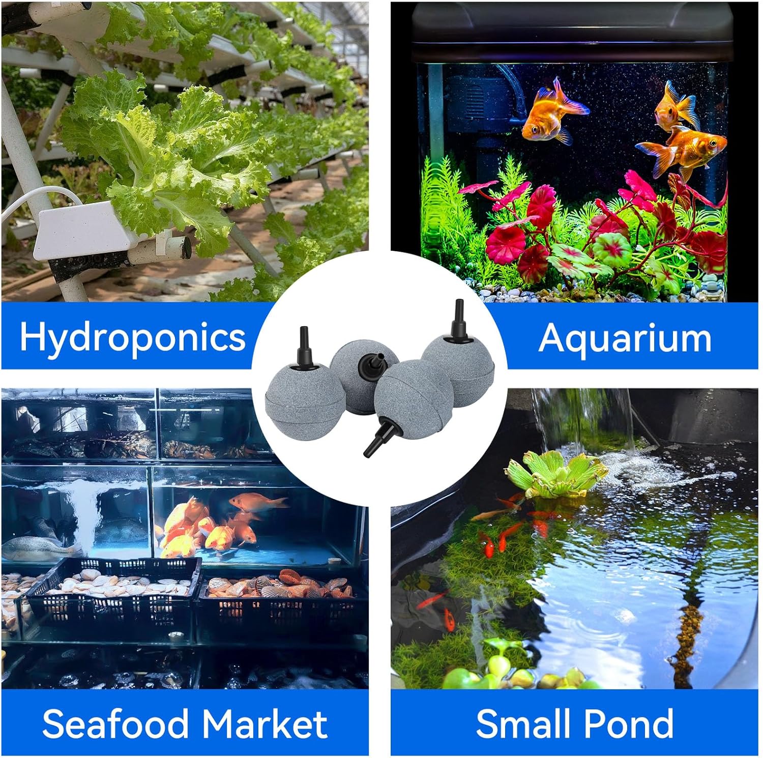 Air Stones for Ponds 2 Inch, Long Lasting Aerator Oxygen Differ, Air Pump Accessories for Aquariums, Fish Tanks, Hydroponics and DWC Reservoirs 4 Pack - Image 6