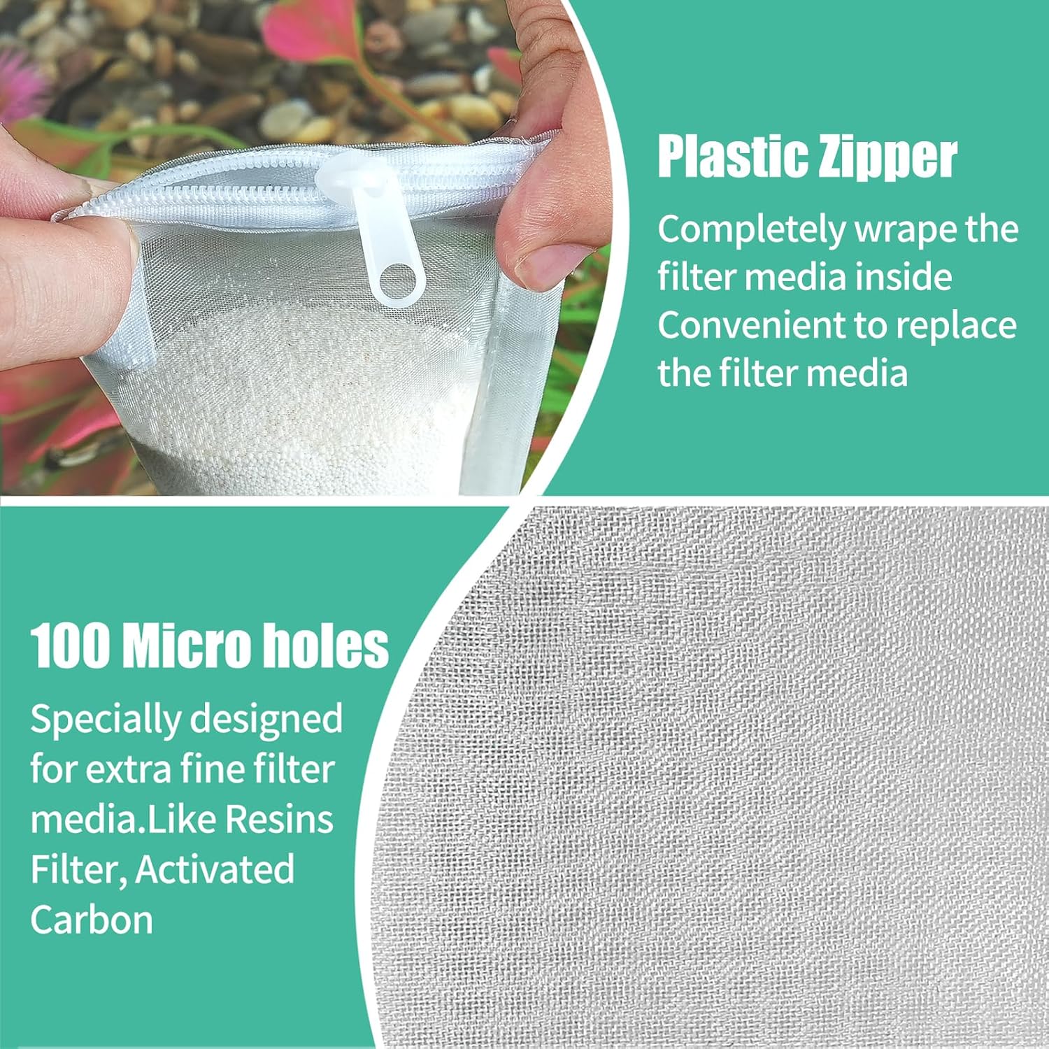 Aquarium Filter Media Bags 6pcs Fish Tank Extra Fine 100 Micron Mesh Bags with Plastic Zipper for Activated Carbon (3” x 4”) - Image 4