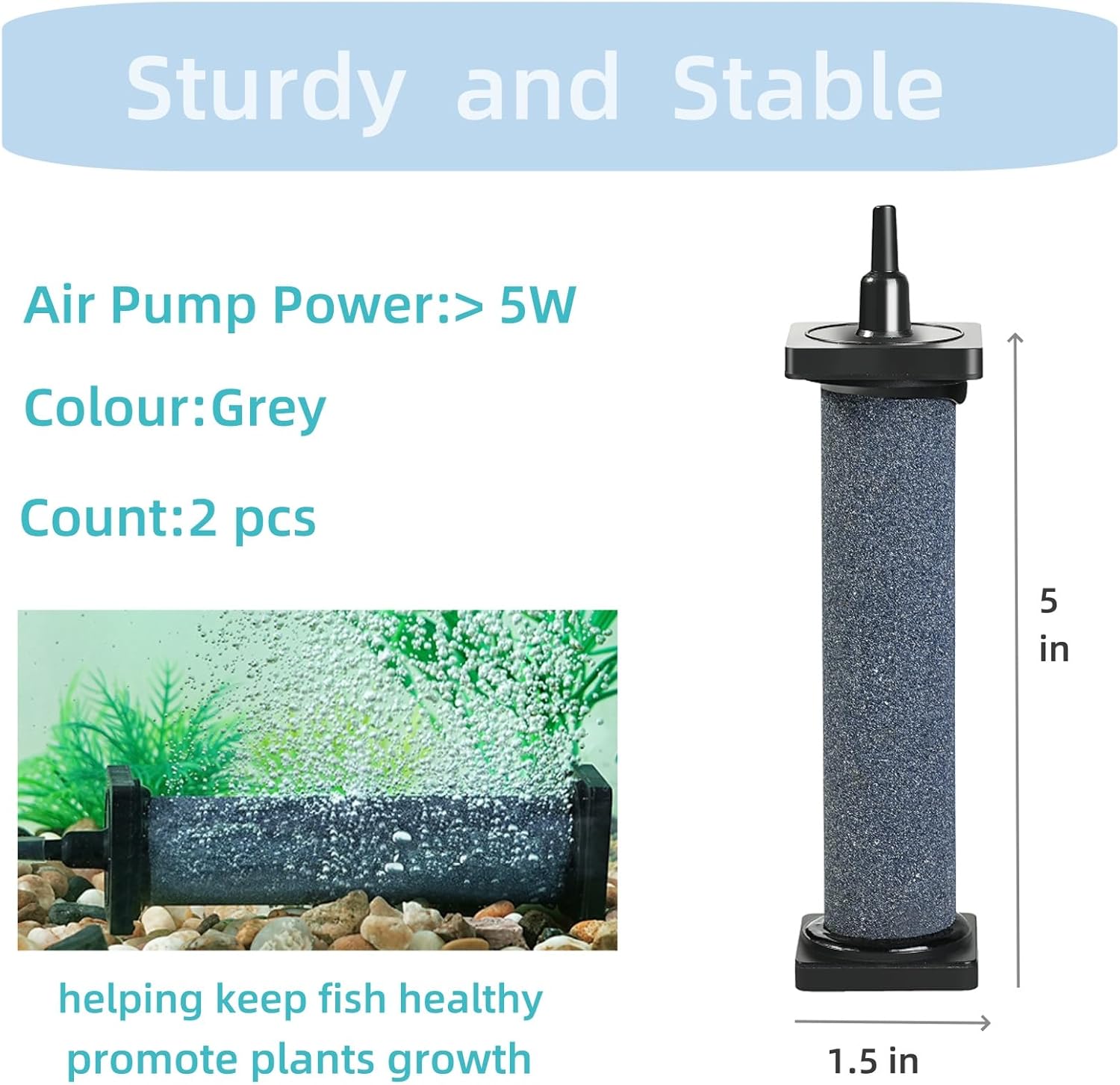 Aquarium 5 inch Air Stone Cylindrical 2 Pack, Large Airstone, Aerator Bubble Differ, Air Pump Accessories for Aquariums, Hydroponic, Ponds and Fish Tanks - Image 3