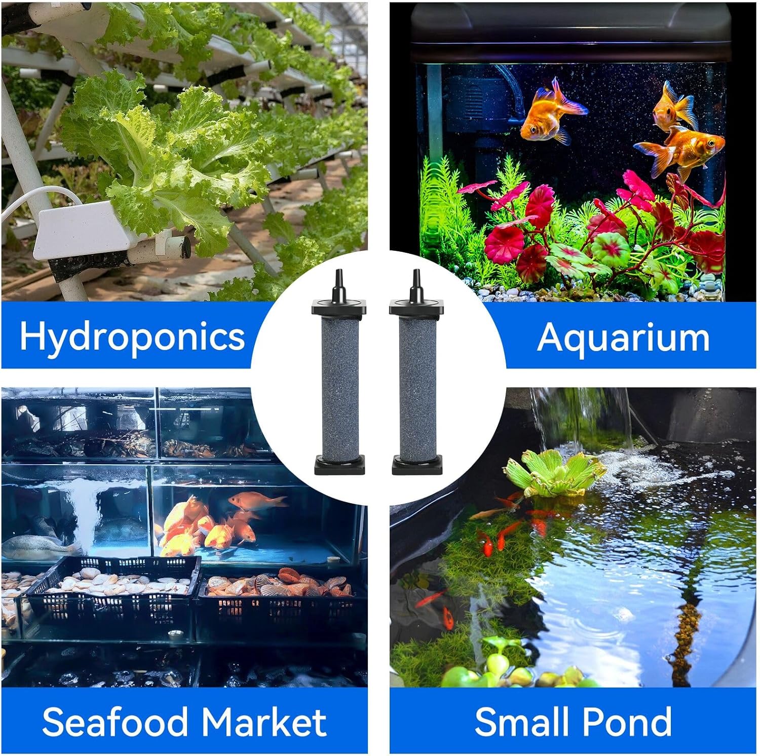 Aquarium 5 inch Air Stone Cylindrical 2 Pack, Large Airstone, Aerator Bubble Differ, Air Pump Accessories for Aquariums, Hydroponic, Ponds and Fish Tanks - Image 5