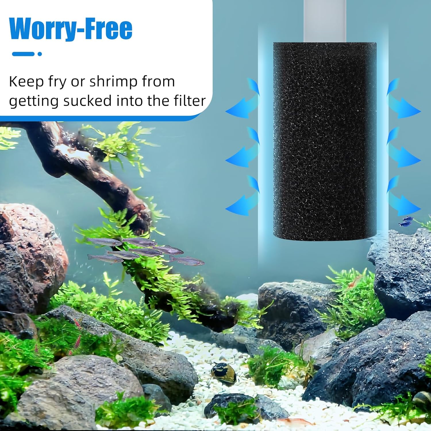 12-Pack Pre-Filter Sponge for Aquarium Shrimp Fry Fish Tank Filter 0.8 Inch Intake, Replacement Foam Cover - Image 3