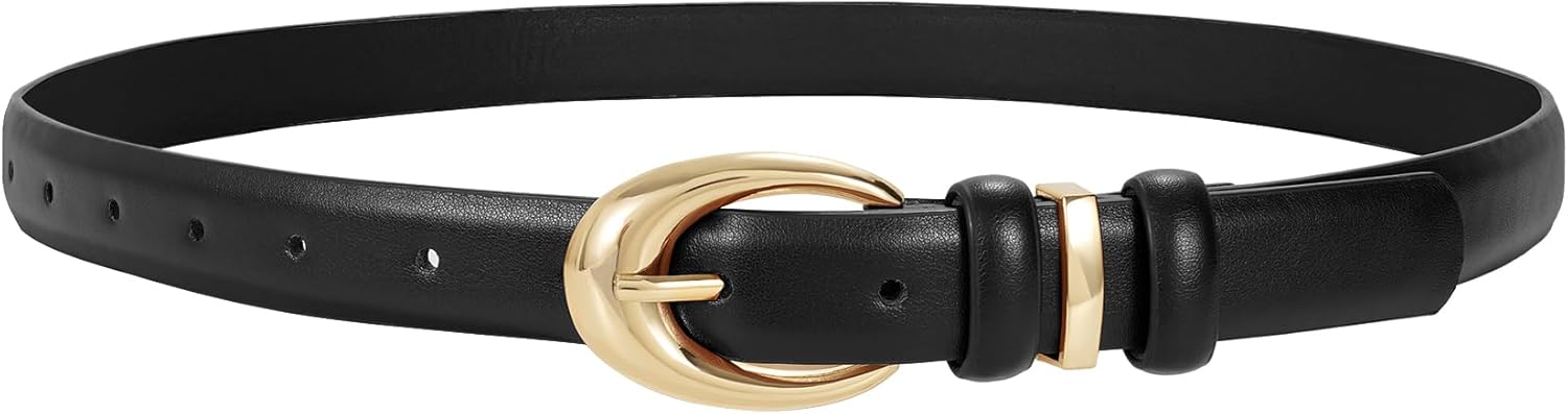 Women Leather Belt for Jeans Pants Fashion Ladies Skinny Faux Leather Dress belt with Gold Buckle - Image 1