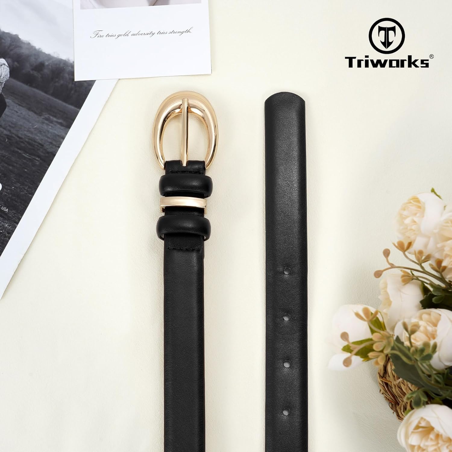 Women Leather Belt for Jeans Pants Fashion Ladies Skinny Faux Leather Dress belt with Gold Buckle - Image 2