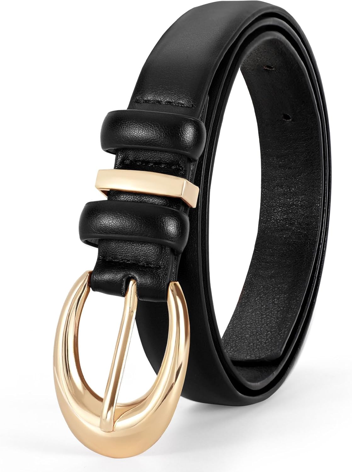 Women Leather Belt for Jeans Pants Fashion Ladies Skinny Faux Leather Dress belt with Gold Buckle - Image 7